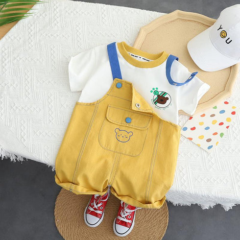 Casual Suspenders Two-piece Baby Round Neck Short Sleeve Suit